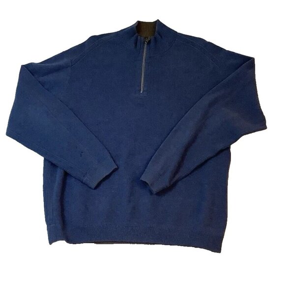Tommy Bahama 1/4 Zip Blue Brown Reversible Sweater Adult Size XL Mock Neck - Picture 1 of 8
